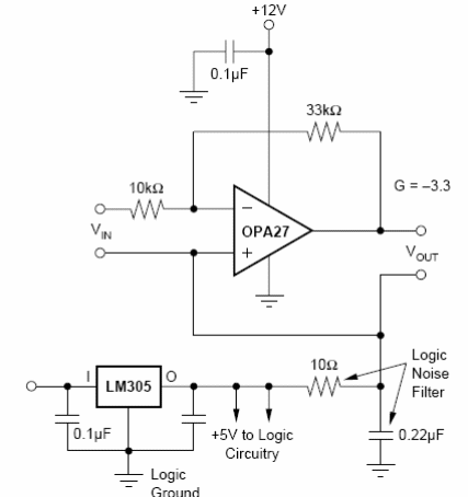 Figura 5 - En los circuitos que tienen una fuente lógica de 5 V, se puede utilizar para proporcionar la tensión de referencia, como se indica en esta figura.
