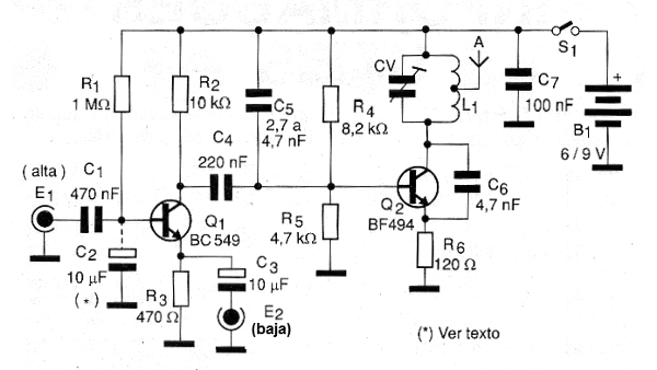 Figura 1 - Diagrama completo del transmisor para guitarra.
