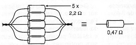 Figura 4 – Obtención de un resistor de bajo valor y alta disipación de los resistores comunes.
