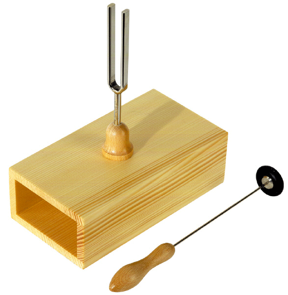 Figura 12 – diapasón en caja de madera, como los utilizados en los laboratorios de física -  el autor utilizo una en su demostración en el programa Fantástico.
