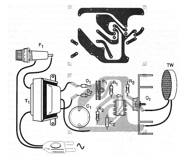 Figura 3 - Placa de circuito impreso para el montaje. El transformador se monta fuera de la placa.
