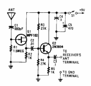 Antena activa con 2 transistores 
