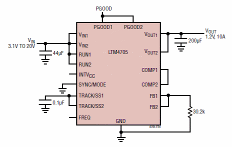 Figura 5 - Regulador de 1,2 V x 10 A con salidas paralelas
