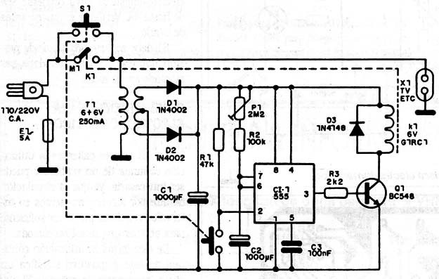 Circuito del timer para TV y sistema de sonidos.
