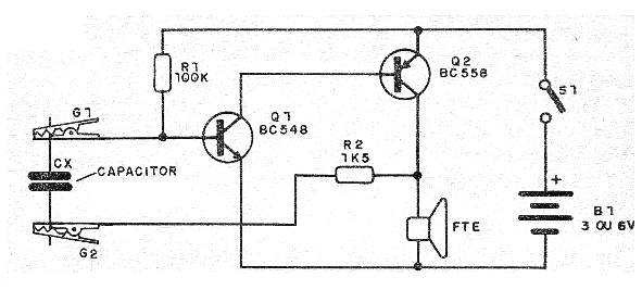 Figura 1 - Diagrama completo de la prueba de capacitores.
Figura 1 - Diagrama completo de la prueba de capacitores.