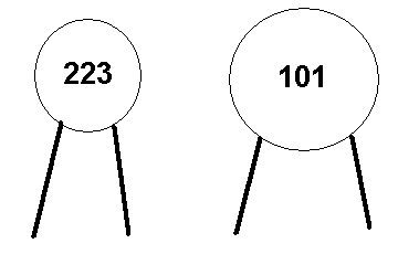 Figura 4 - Capacitores con valores dados por el código de 3 dígitos.
Figura 4 - Capacitores con valores dados por el código de 3 dígitos.