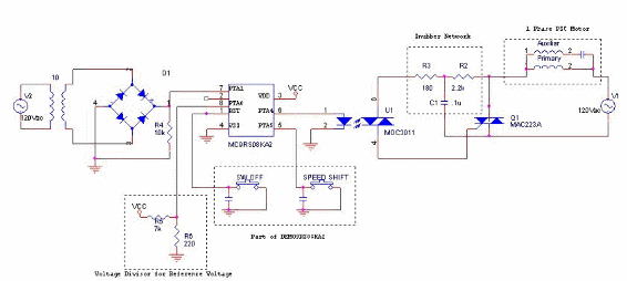 Figura 2 - Circuito completo del control de motor de ventilador de techo.
Figura 2 - Circuito completo del control de motor de ventilador de techo.