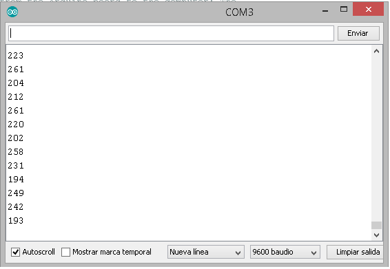 Figura 7 - Datos mostrados en el Monitor Serie
