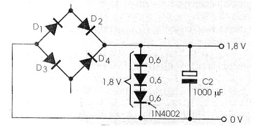 Figura 1 - Usando diodos comunes como referencias de tensión (zener).
Figura 1 - Usando diodos comunes como referencias de tensión (zener).