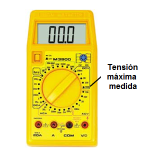 Figura 1 - Tensión máxima medida por un multímetro
