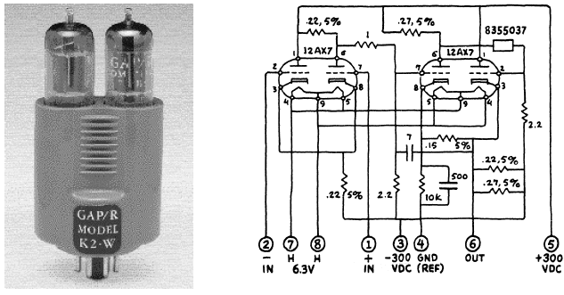 Figura 4 - Amplificador operacional valvulado antiguo con el circuito equivalente
