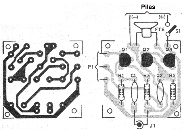 Figura 5 - Placa de circuito impreso para la versión con transistores
Figura 5 - Placa de circuito impreso para la versión con transistores