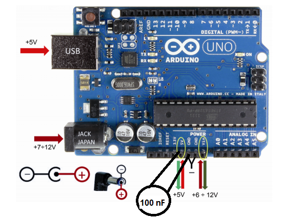 Figura 4 - Desacoplamiento de fuente de un Arduino
Figura 4 - Desacoplamiento de fuente de un Arduino