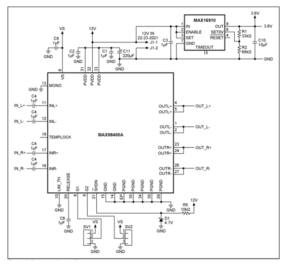 Figura 2 - Amplificador de clase D MAX98400A utilizado en el proyecto.
