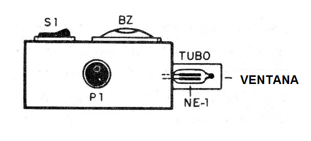 Figura 7 - Montaje de la lámpara de neón en el lado externo de la caja
Figura 7 - Montaje de la lámpara de neón en el lado externo de la caja