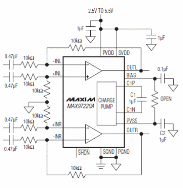 Figura 3- Circuito típico de aplicación del MAX87220 de Maxim
Figura 3- Circuito típico de aplicación del MAX87220 de Maxim
