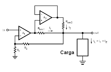 Figura 1 - Configuración plegadora de corriente común, aplicada sólo a circuitos de bajas frecuencias.
Figura 1 - Configuración plegadora de corriente común, aplicada sólo a circuitos de bajas frecuencias.
