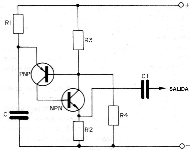 Figura 1 - Oscilador de relajación con transistores
