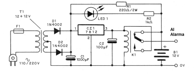 Fig. 8 - Cargador permanente para la alarma - circuito 3.
