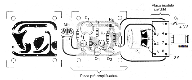 Figura 6 - Placa de circuito impreso para el montaje del amplificador.
Figura 6 - Placa de circuito impreso para el montaje del amplificador.