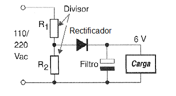 Figura 3 – Obtener 6 V con un divisor resistivo.
Figura 3 – Obtener 6 V con un divisor resistivo.