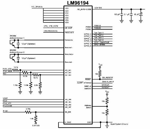 Figura 1 - Circuito de implementación del control de ventilador con dos sensores de temperatura.
Figura 1 - Circuito de implementación del control de ventilador con dos sensores de temperatura.