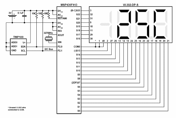 Figura 4 - Aplicación de bajísimo consumo para un sensor de temperatura con indicación digital.
Figura 4 - Aplicación de bajísimo consumo para un sensor de temperatura con indicación digital.