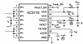 Figura 5 - Circuito sensor de corriente con el ACS710
Figura 5 - Circuito sensor de corriente con el ACS710