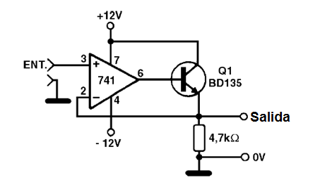 Figura 34 - Paso de potencia utilizando un transistor NPN
Figura 34 - Paso de potencia utilizando un transistor NPN