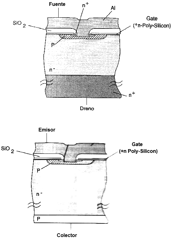Figura 2 – La estructura del MOSFET y IGBT
