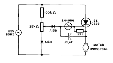 Figura 5 – Un control de potencia para el motor utilizando un SCR y un SUS
