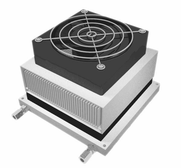 Figura 13 – Disipador térmico con circulación de agua para eliminar el calor generado.
