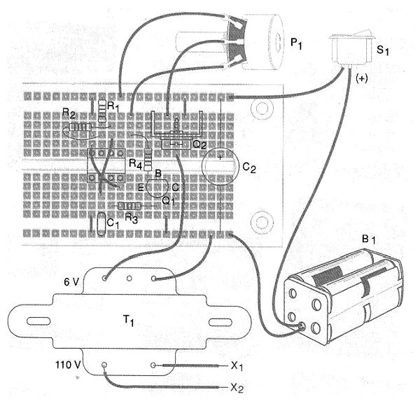     Figura 3 – Montaje en una matriz de contactos o placa de circuito impreso con el mismo patrón.
