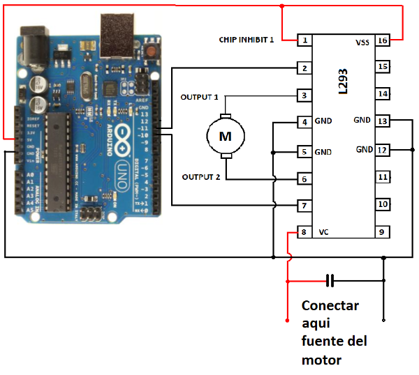 Figura 11. Conectando un Motor de Corriente Continua a la tarjeta Arduino Uno
