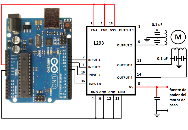 Figura 15. Conectando un Motor de Paso Bipolar a la tarjeta Arduino Uno
