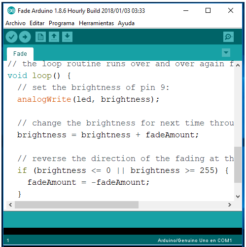 Figura 2. Ambiente de desarrollo de Arduino Uno
