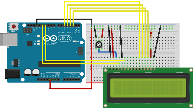 Figura 6. Conectando un LCD a la targeta Arduino Uno
Figura 6. Conectando un LCD a la targeta Arduino Uno