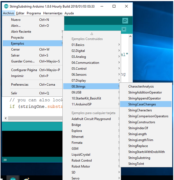 Figura 3. Menu para codigo ejemplo con strings
