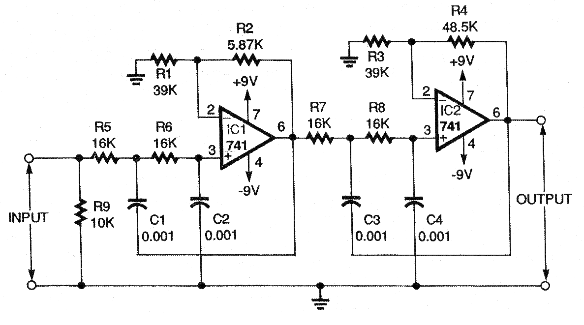 Filtro Pasa Bajas de Cuarta Orden de 100 Hz con el 741
Filtro Pasa Bajas de Cuarta Orden de 100 Hz con el 741