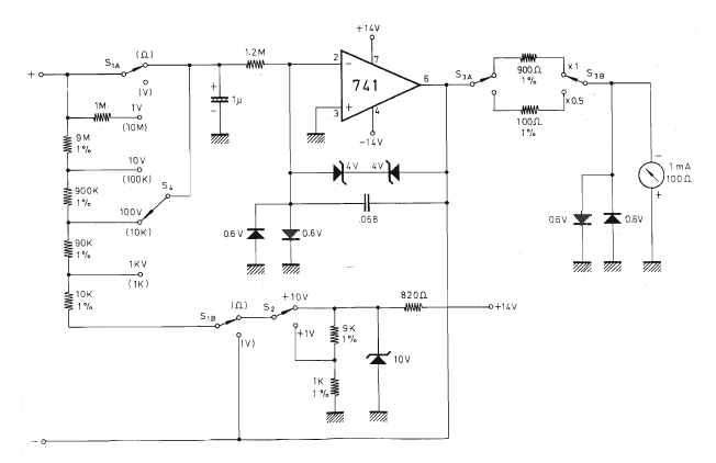 Ohmímetro y voltímetro con el 741
Ohmímetro y voltímetro con el 741