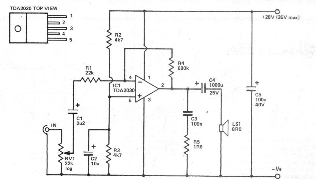 Amplificador de uso general TDA2030
Amplificador de uso general TDA2030
