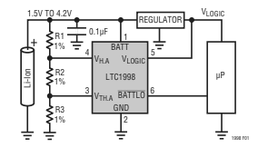 Indicador de batería baja con LTC1998
Indicador de batería baja con LTC1998