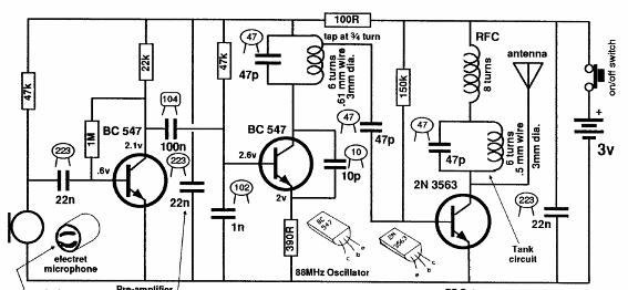 Pequeño transmisor FM de 3 etapas
Pequeño transmisor FM de 3 etapas