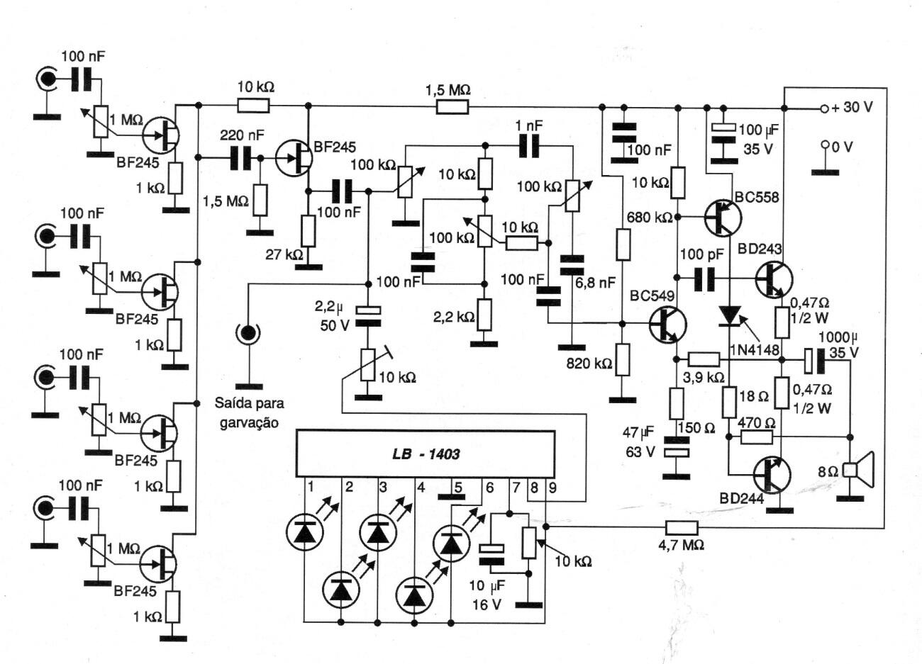 Mezclador VU de LED y Amplificador
Mezclador VU de LED y Amplificador