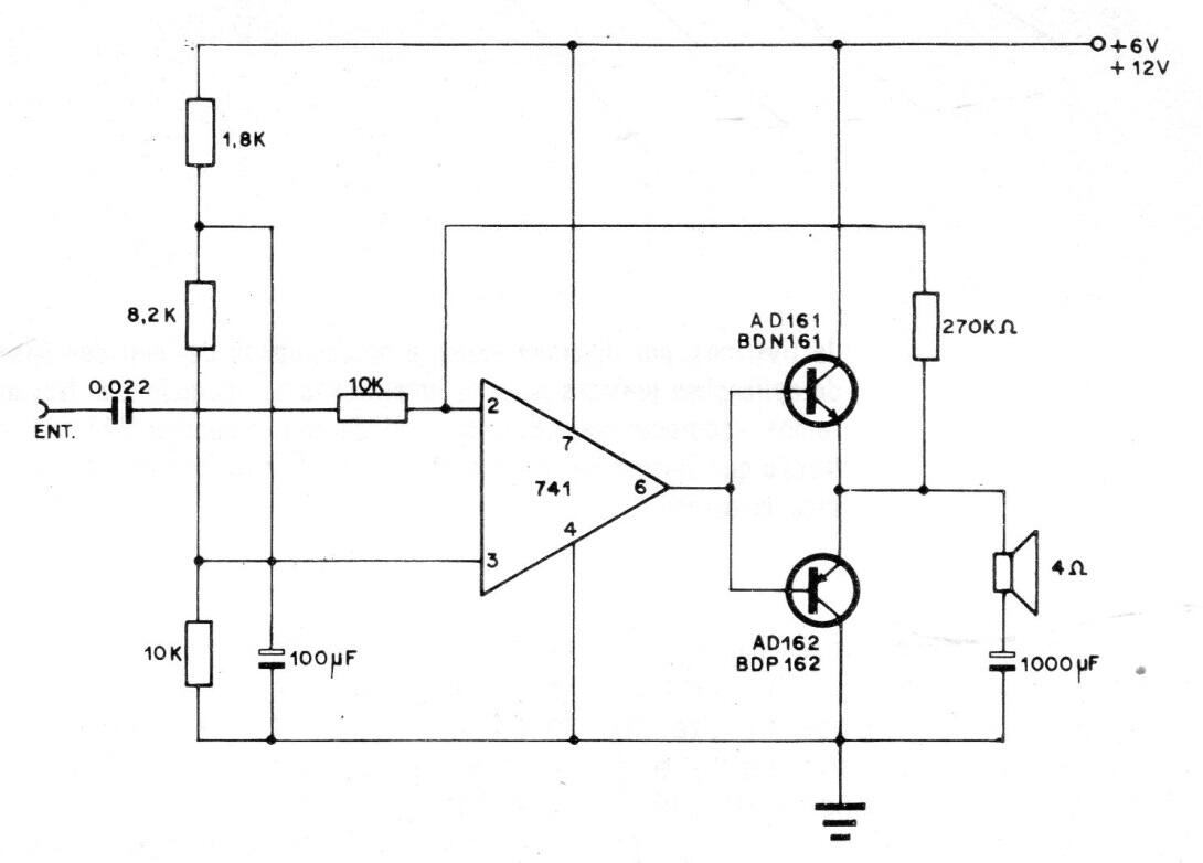 Amplificador de 3 W con el 741
Amplificador de 3 W con el 741