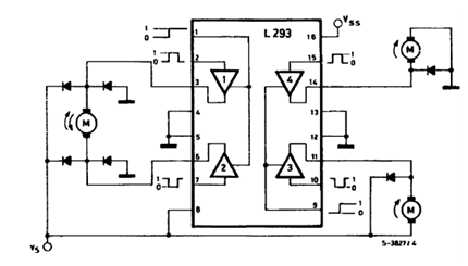 Control de tres motores DC con el L293
Control de tres motores DC con el L293