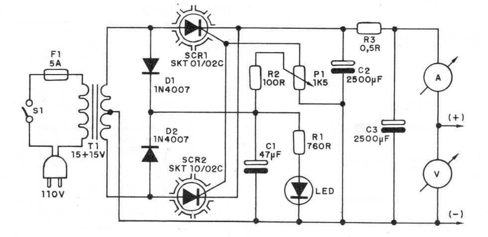 Fuente de alimentación con 0 a 16 V SCR con 5 A
Fuente de alimentación con 0 a 16 V SCR con 5 A