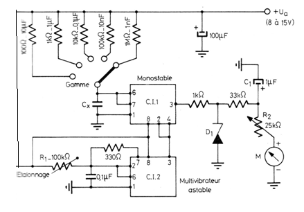 Capacímetro con el 555
Capacímetro con el 555