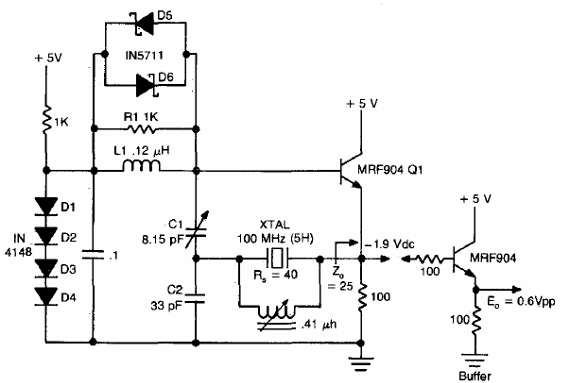 Oscilador seguidor de emisor de 100 MHz
Oscilador seguidor de emisor de 100 MHz