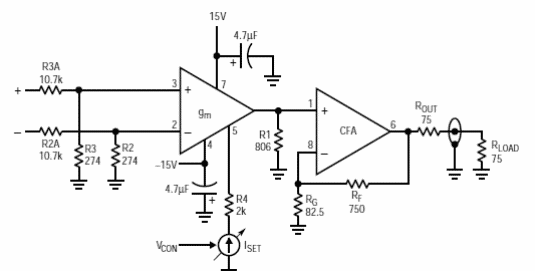 Amplificador diferencial de ganancia variable 
